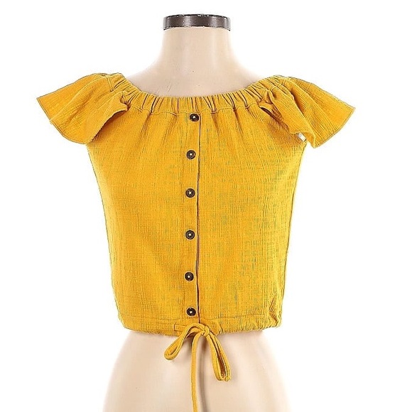 NWOT Madewell Mustard yellow sleeveless crop top button up front and tie waist - Picture 1 of 6